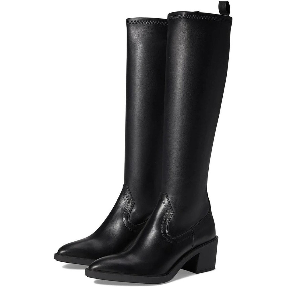 La Canadienne Paton Knee Boots Black Leather Pointed Toe Block Heel Sz 40 / 9.5